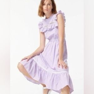 J. Crew Striped Ruffle Midi Dress Purple White Small